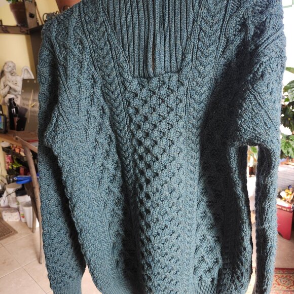 Men's  IRELAND'S EYE 1/4 Zip Cable Knit Merino Wool Aran Island Sweater - Picture 2 of 14